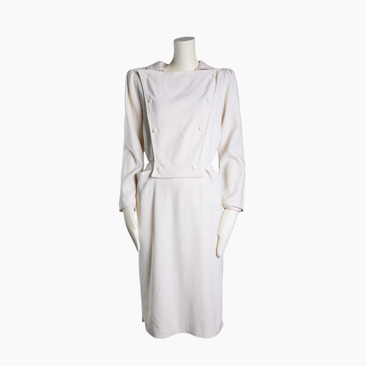 Lysis vintage Courrèges cream wool dress with plastron - S/M - 1980s