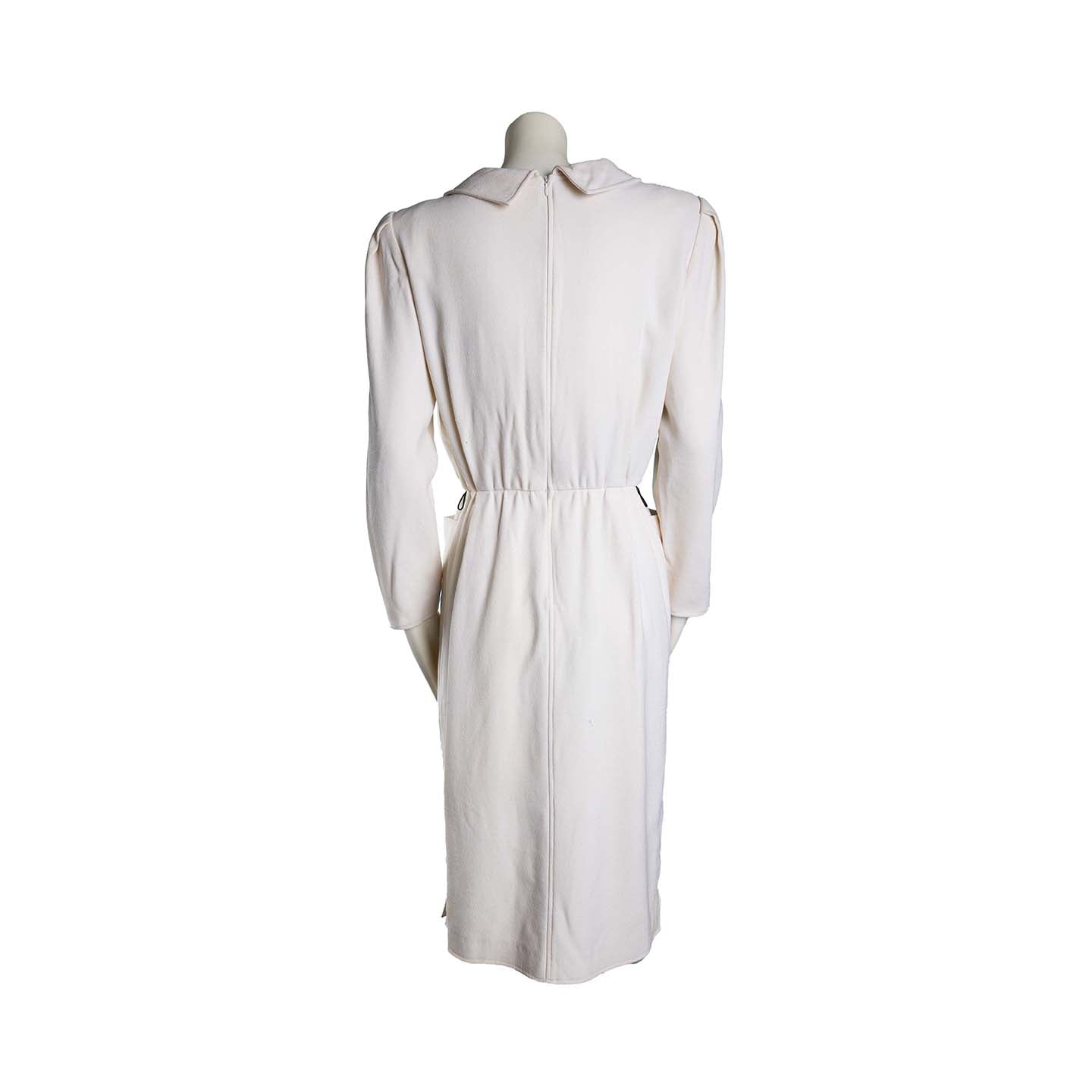 Lysis vintage Courrèges cream wool dress with plastron - S/M - 1980s
