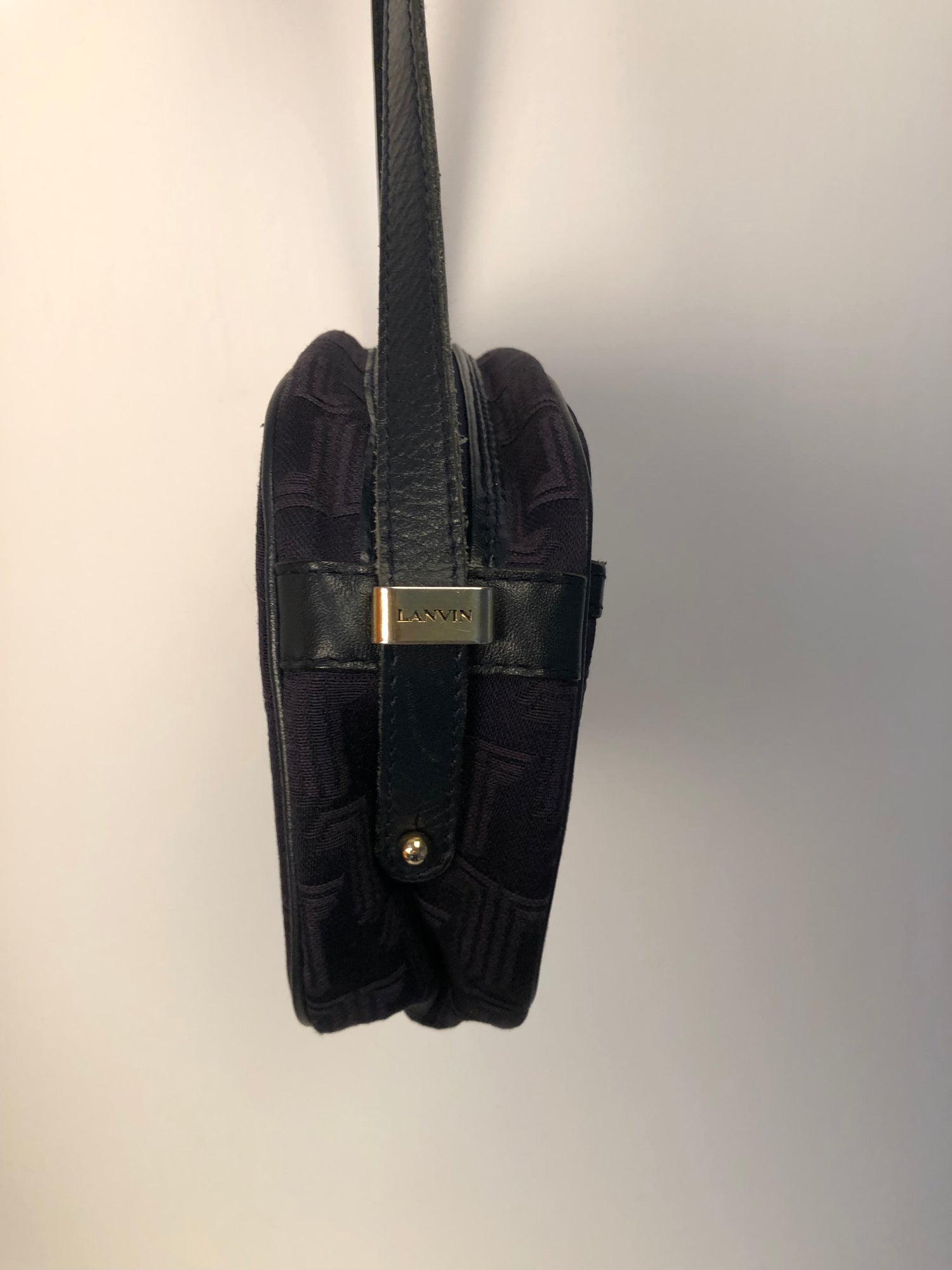 Lanvin Paris vintage monogrammed navy leather shoulder bag - 1980s