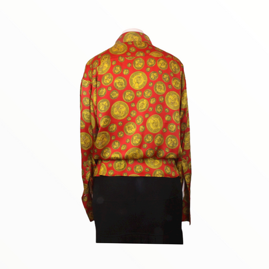 Chanel red blouse with coin Chanel motif - M - 1990s
