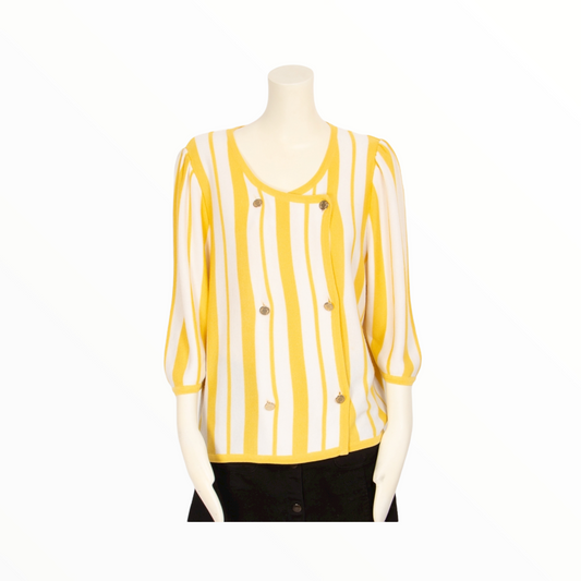 Nina Ricci vintage white and yellow striped cardigan - L - 1990s