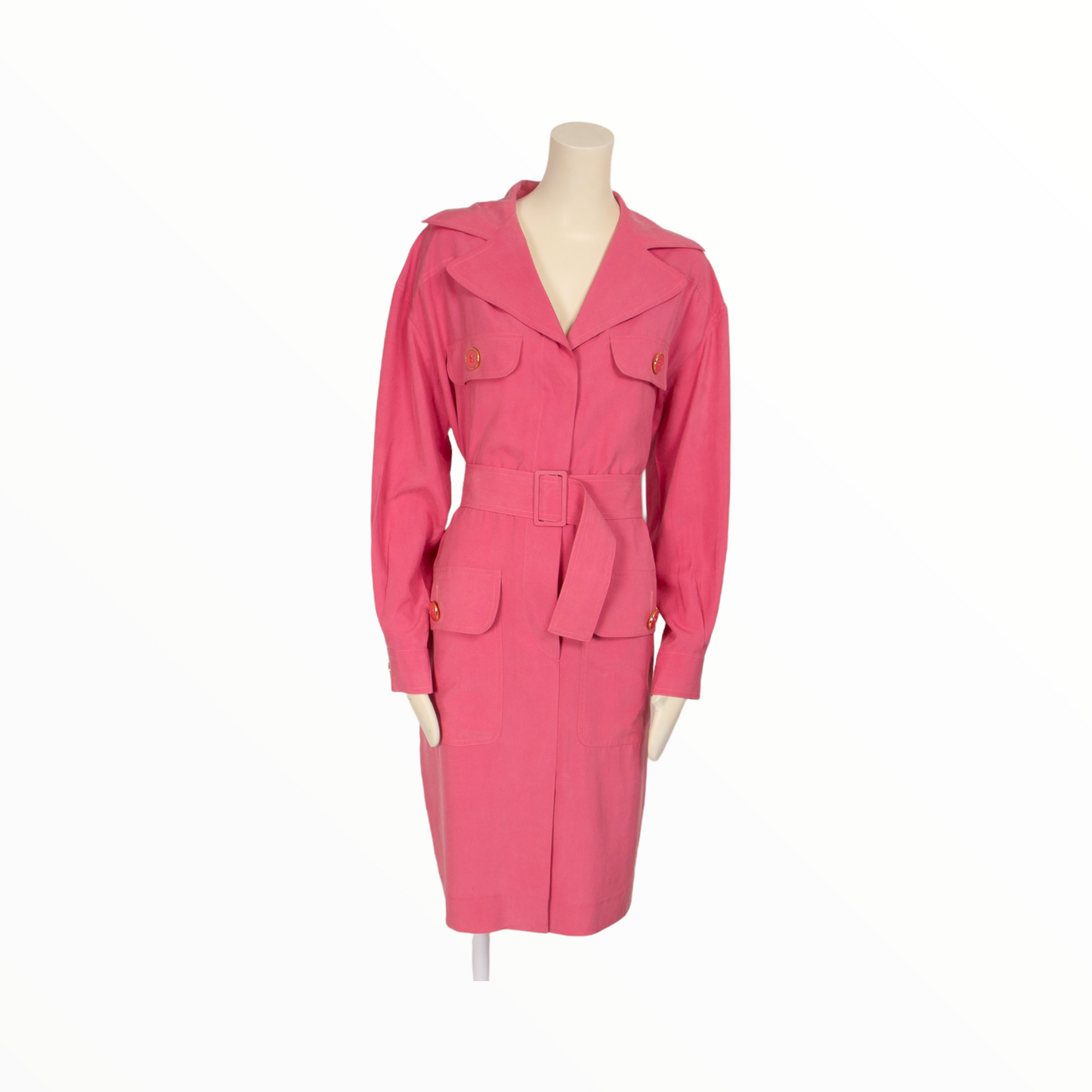 Guy Laroche vintage pink silk shirt dress - L - 1980s