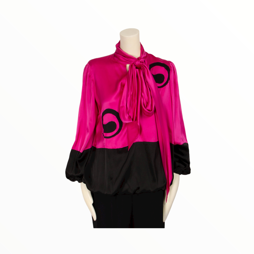 Louis Feraud vintage silk black and fuchsia blouse - L - 1990s