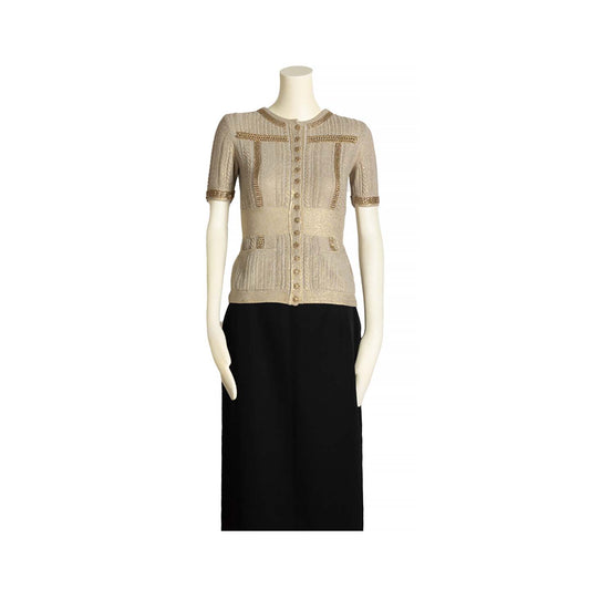 Chanel short-sleeved buttoned cardigan in beige knit - XS - 2000s