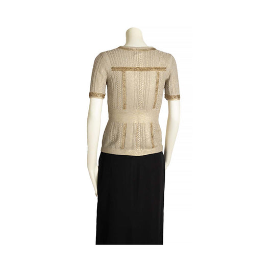Chanel short-sleeved buttoned cardigan in beige knit - XS - 2000s