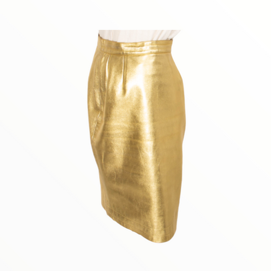 Yves Saint Laurent Rive Gauche vintage gold leather skirt - M - 1990s