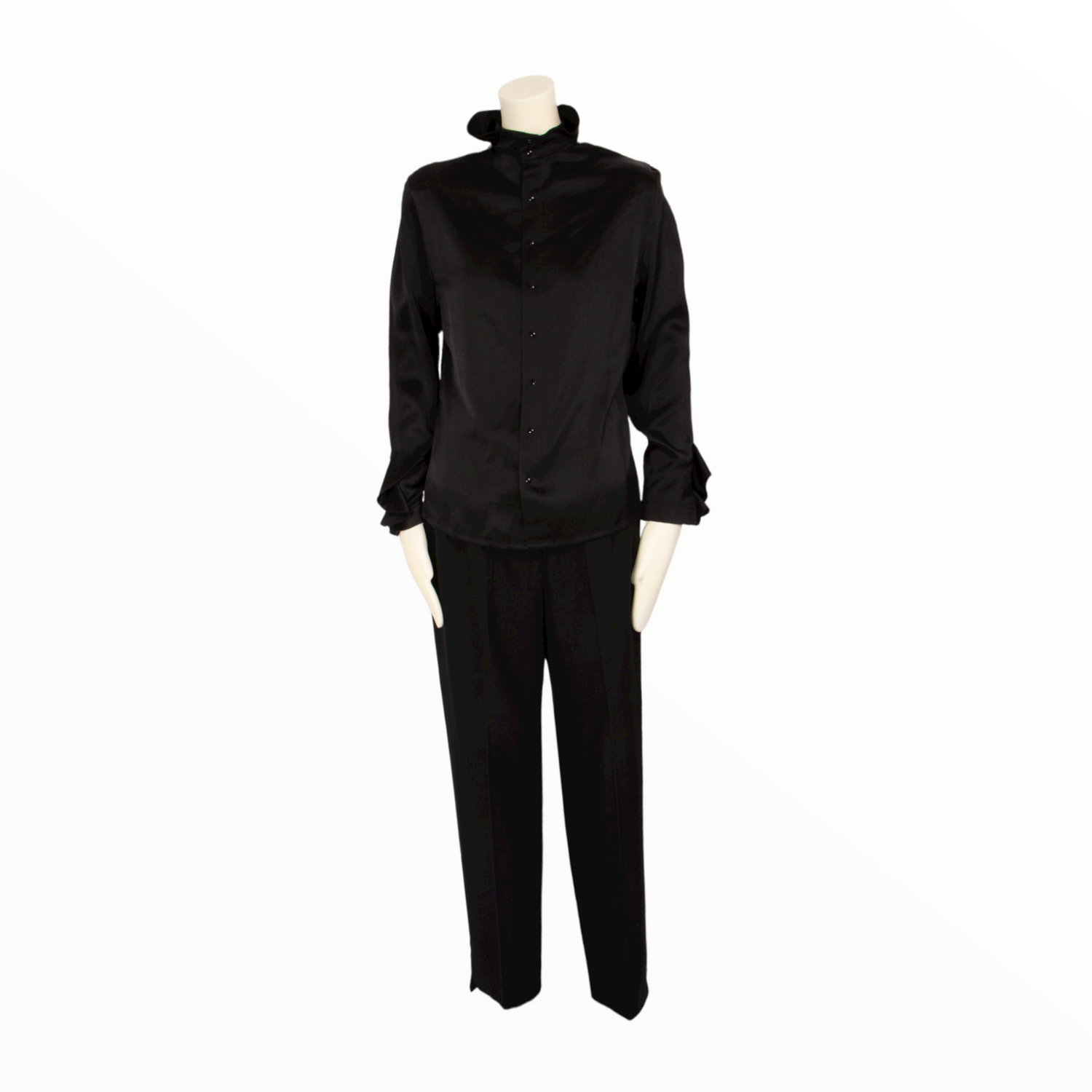 Thierry Mugler vintage black ruffled silk blouse - S - 1990s