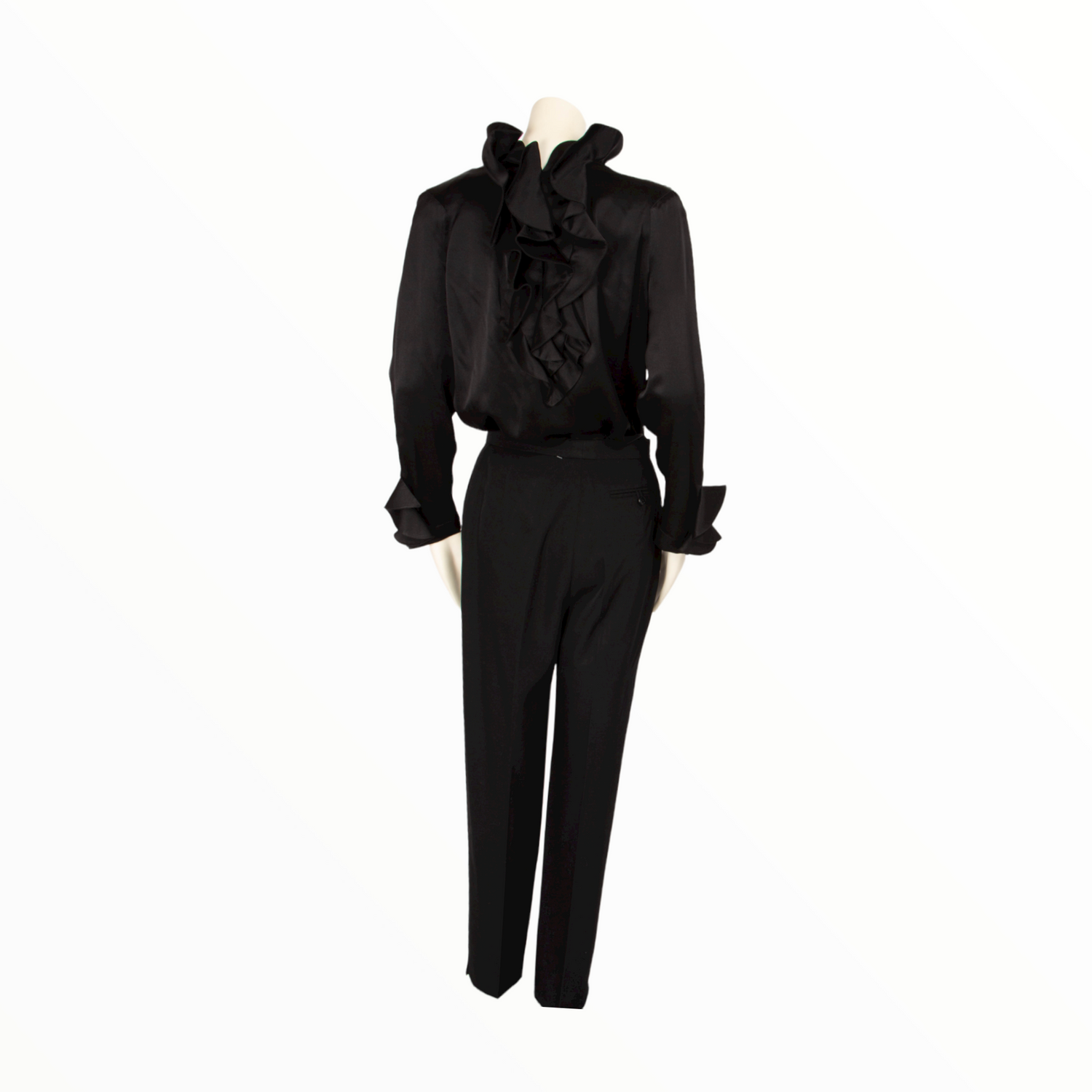 Thierry Mugler vintage black ruffled silk blouse - S - 1990s
