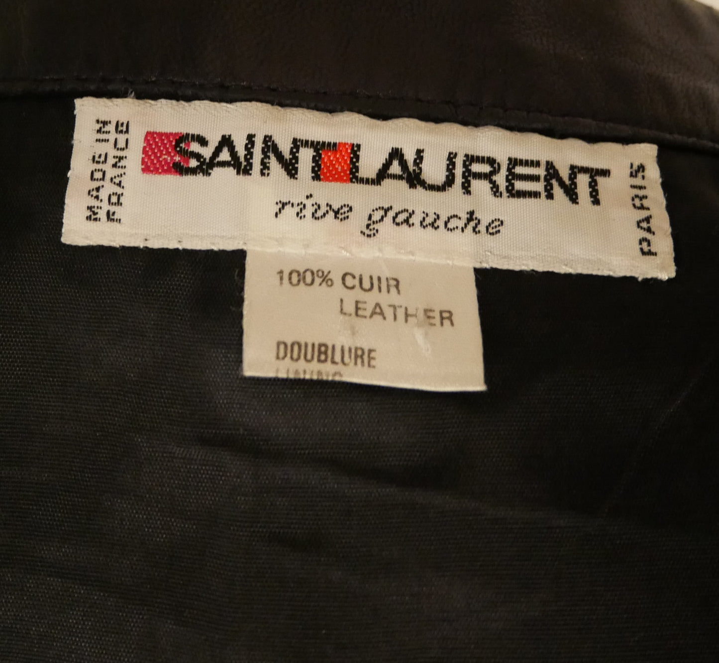<tc>Jupe portefeuille Saint Laurent Rive Gauche vintage en cuir bleu marine - M - 1980s</tc>