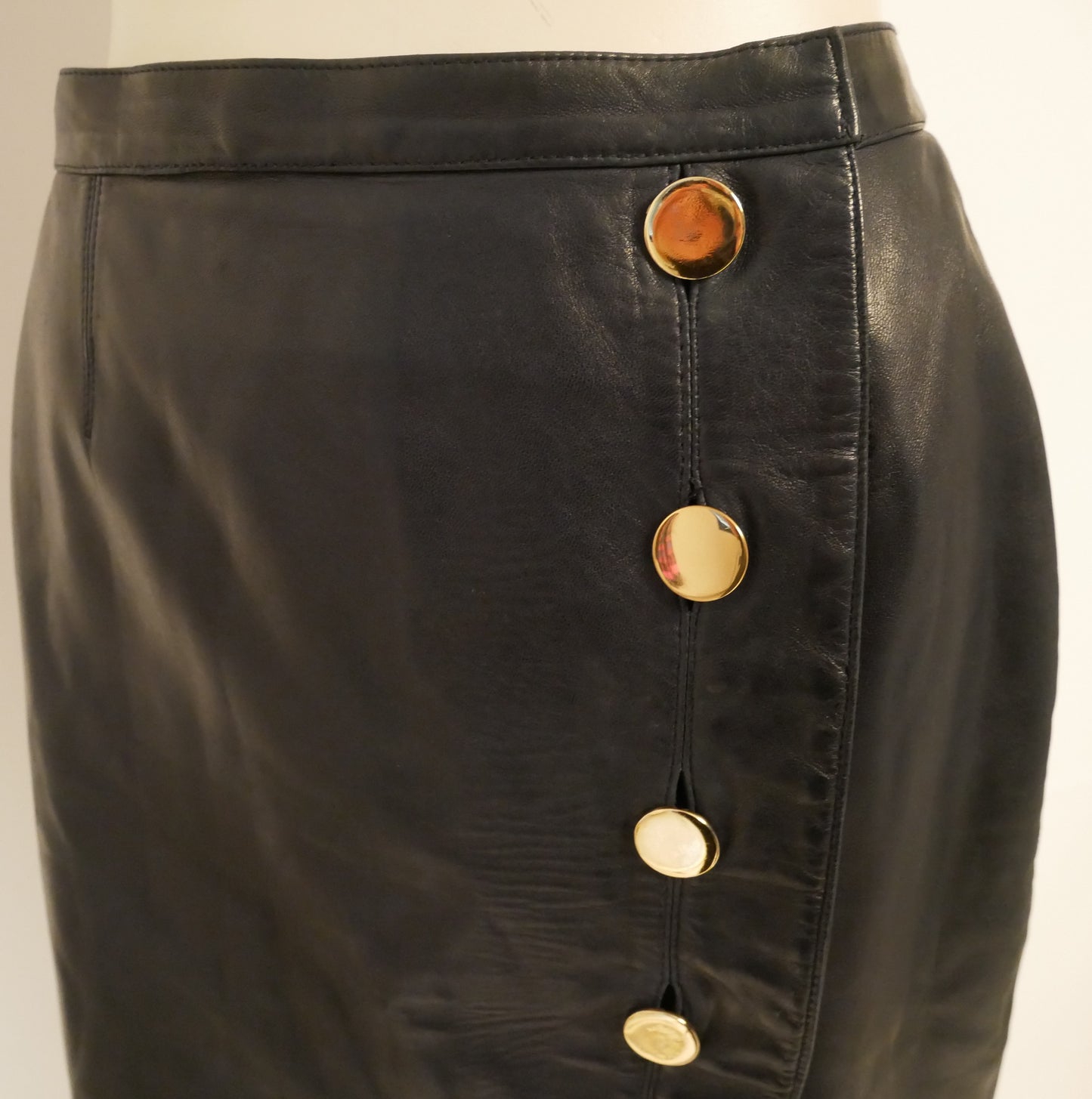 Saint Laurent Rive Gauche navy blue leather vintage wrap skirt - M - 1980s