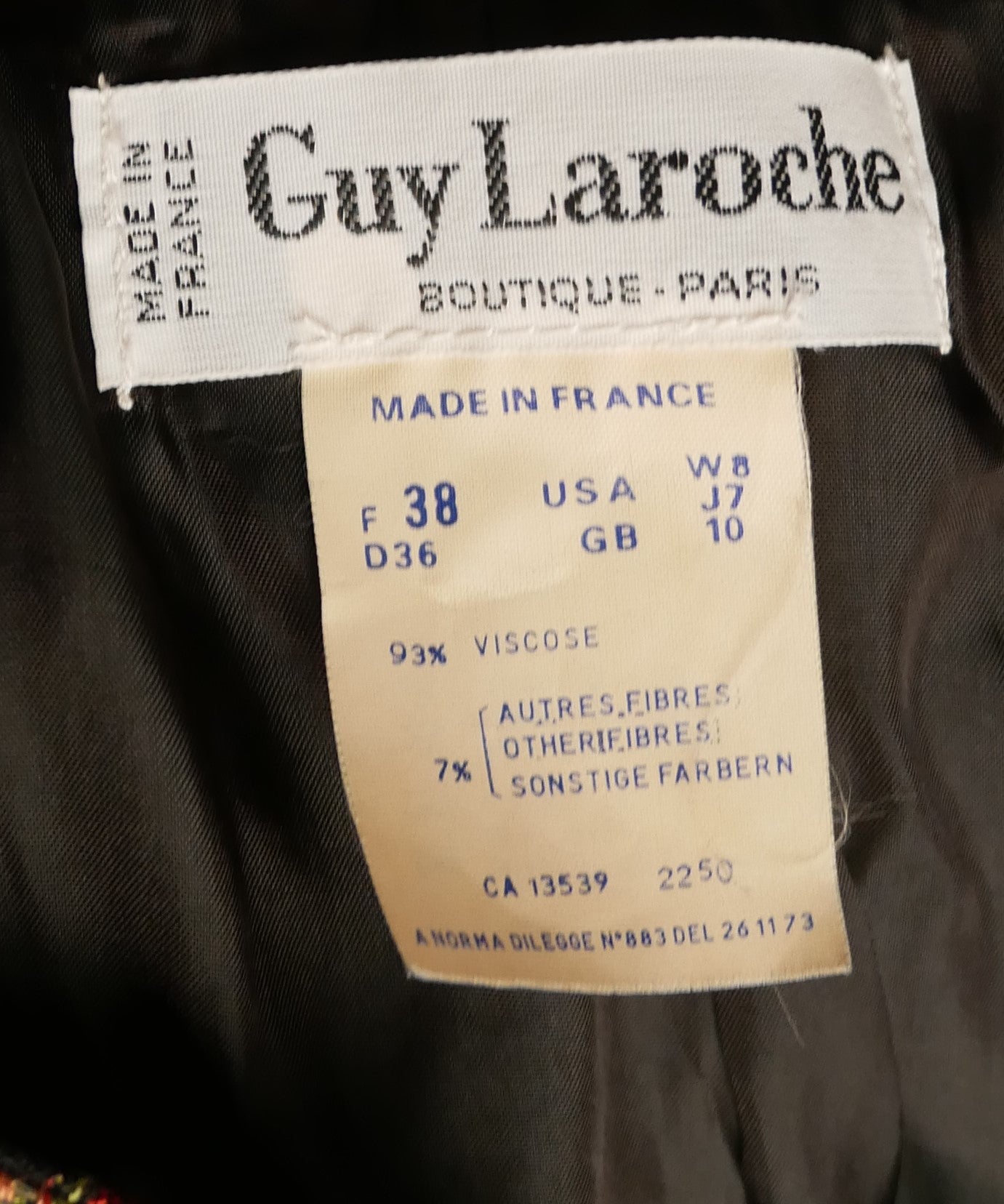 <tc>Veste noire vintage Guy Laroche jacquard à fleurs roses et vertes - S - 1980s</tc>