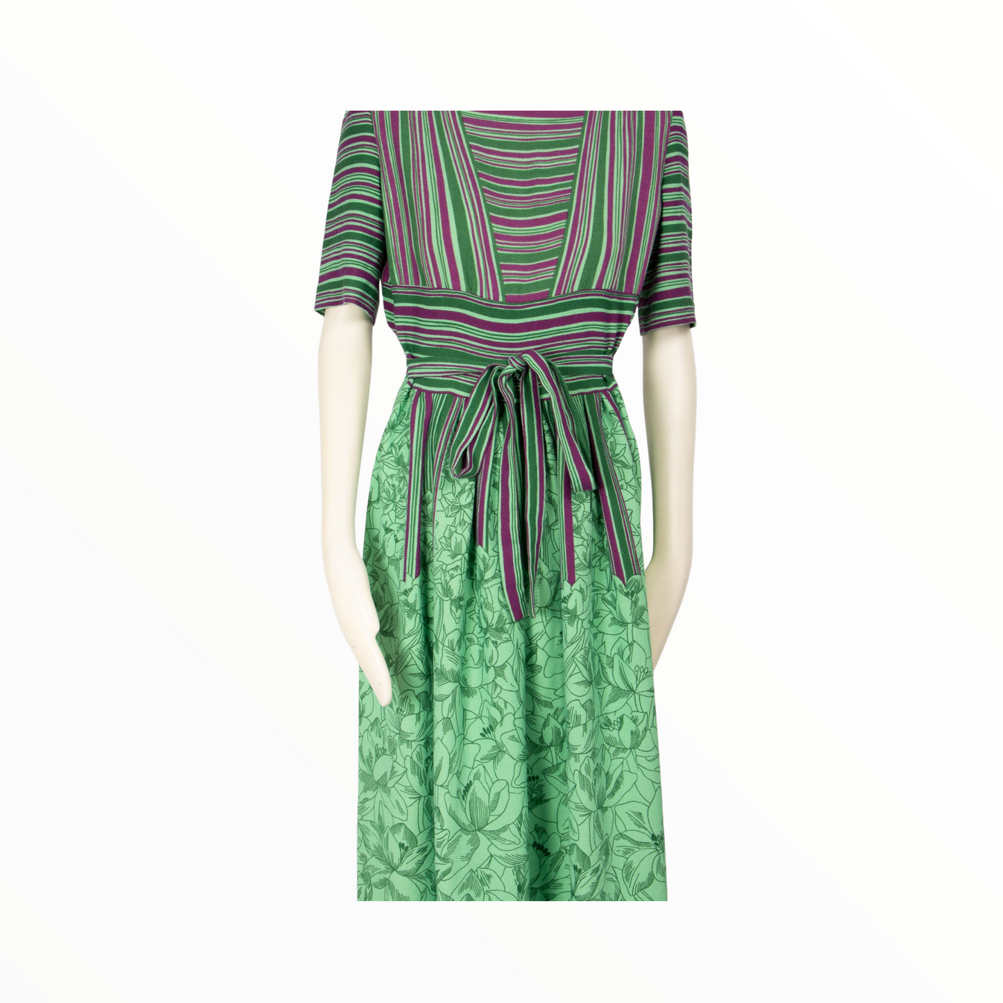 Lanvin vintage long dress with purple and green stripes - M - 1970s