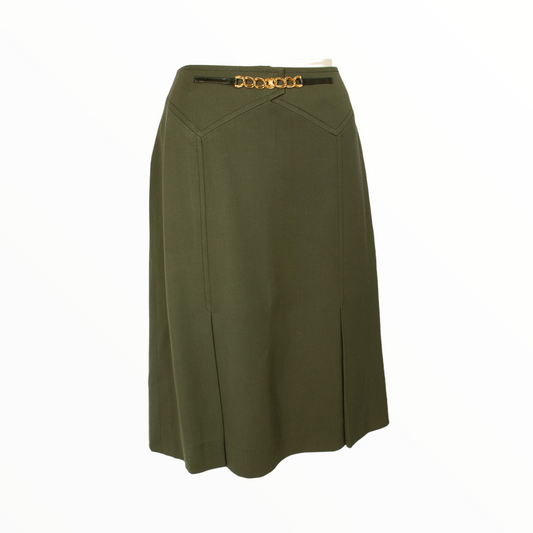 Celine vintage a-lined khaki skirt with gold detail - M - 1970s