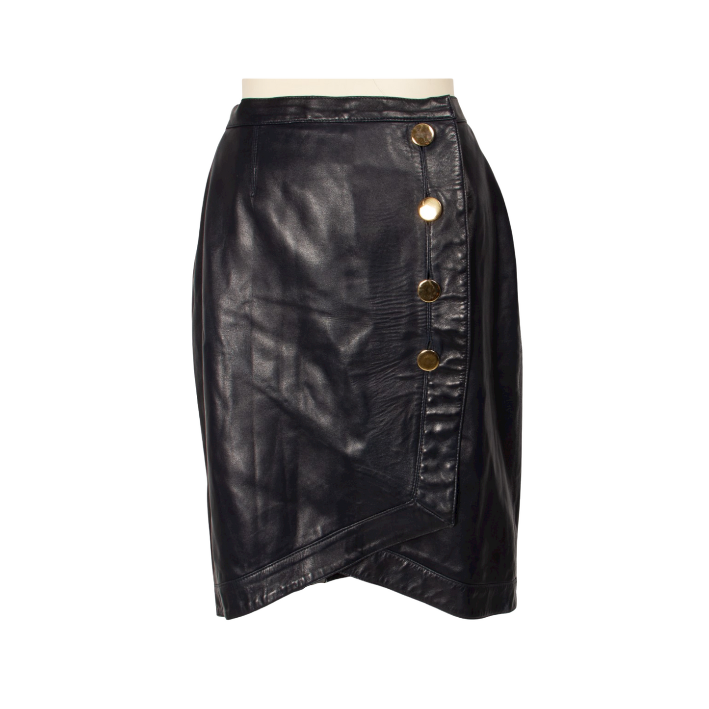 Saint Laurent Rive Gauche navy blue leather vintage wrap skirt - M - 1980s