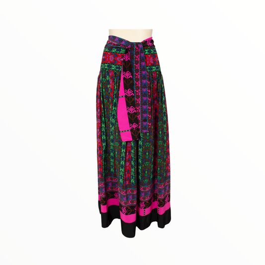 Lanvin vintage long skirt printed in pink and green vertical lines - S - 1970s