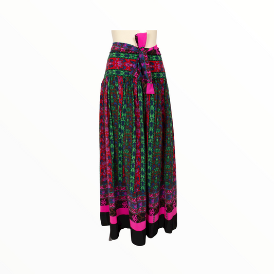 Lanvin vintage long skirt printed in pink and green vertical lines - S - 1970s