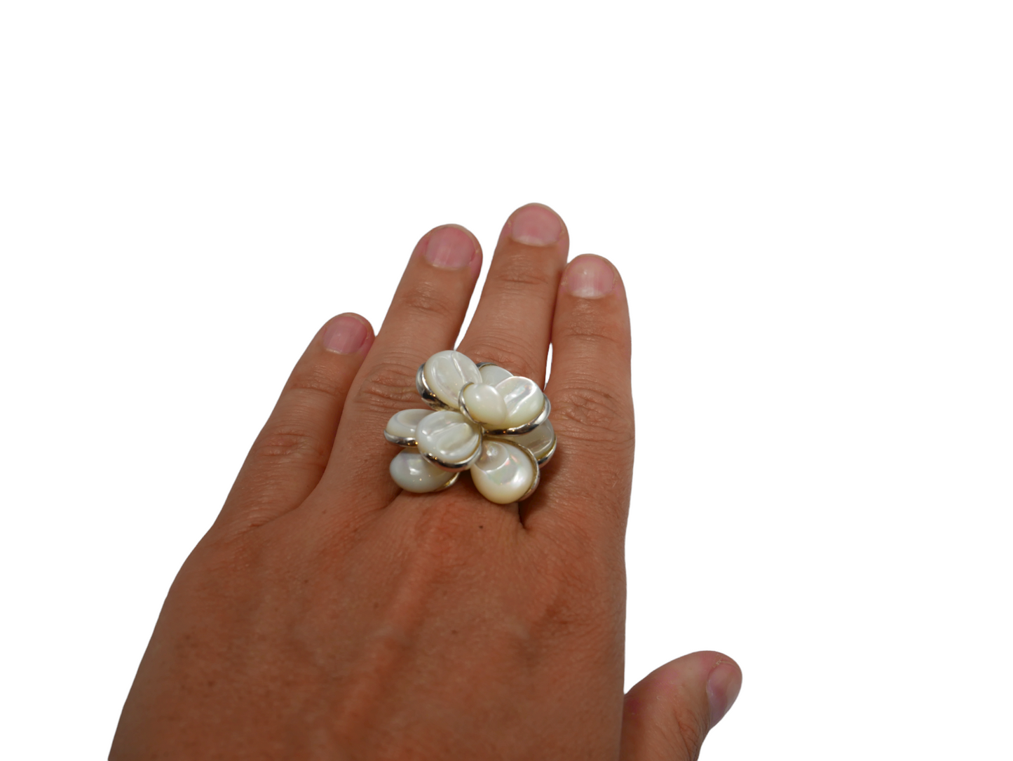 Chanel silver pearl and pearl flower ring