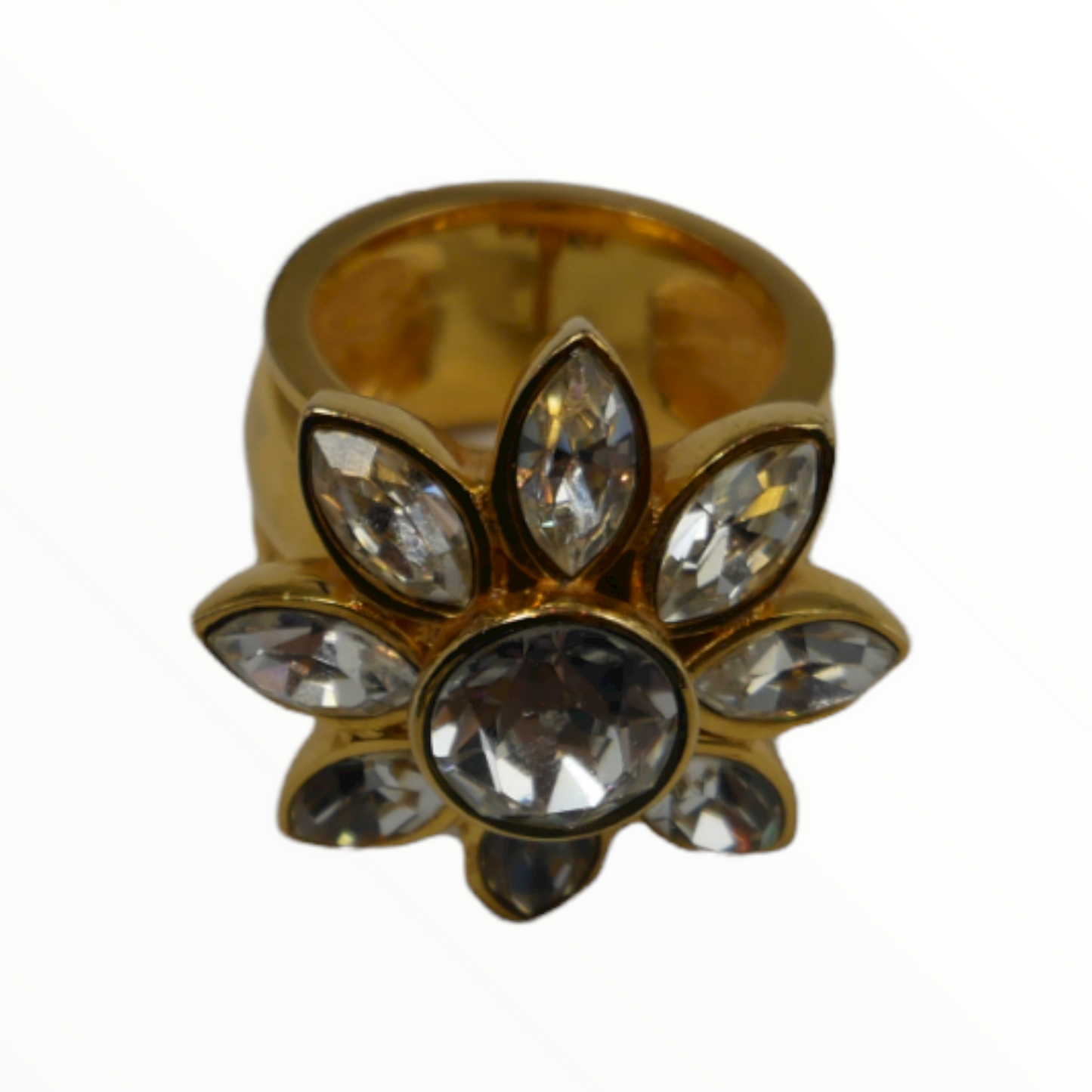 Saint Laurent vintage ring with golden rhinestone flower - 1990s