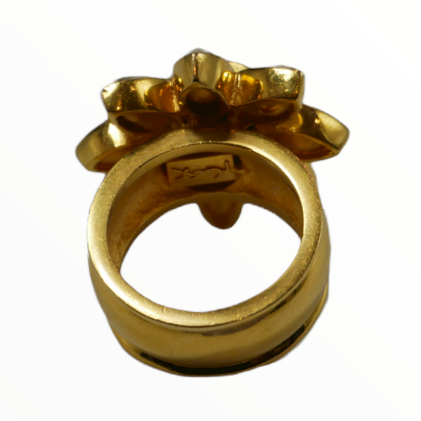 Saint Laurent vintage ring with golden rhinestone flower - 1990s
