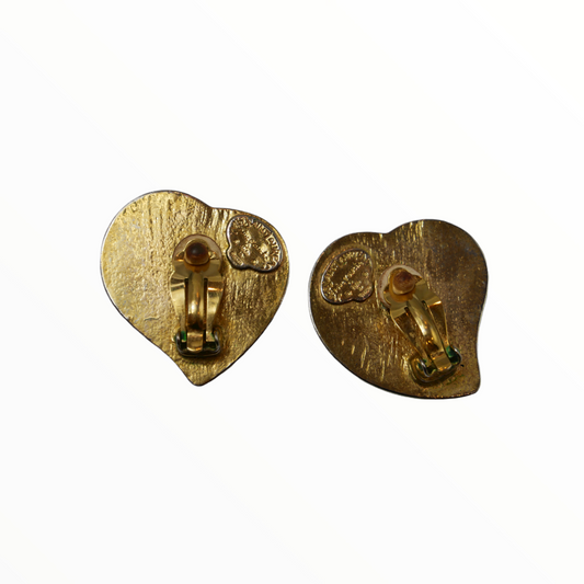 Saint Laurent vintage gold and silver heart-shaped earclips - 1990s