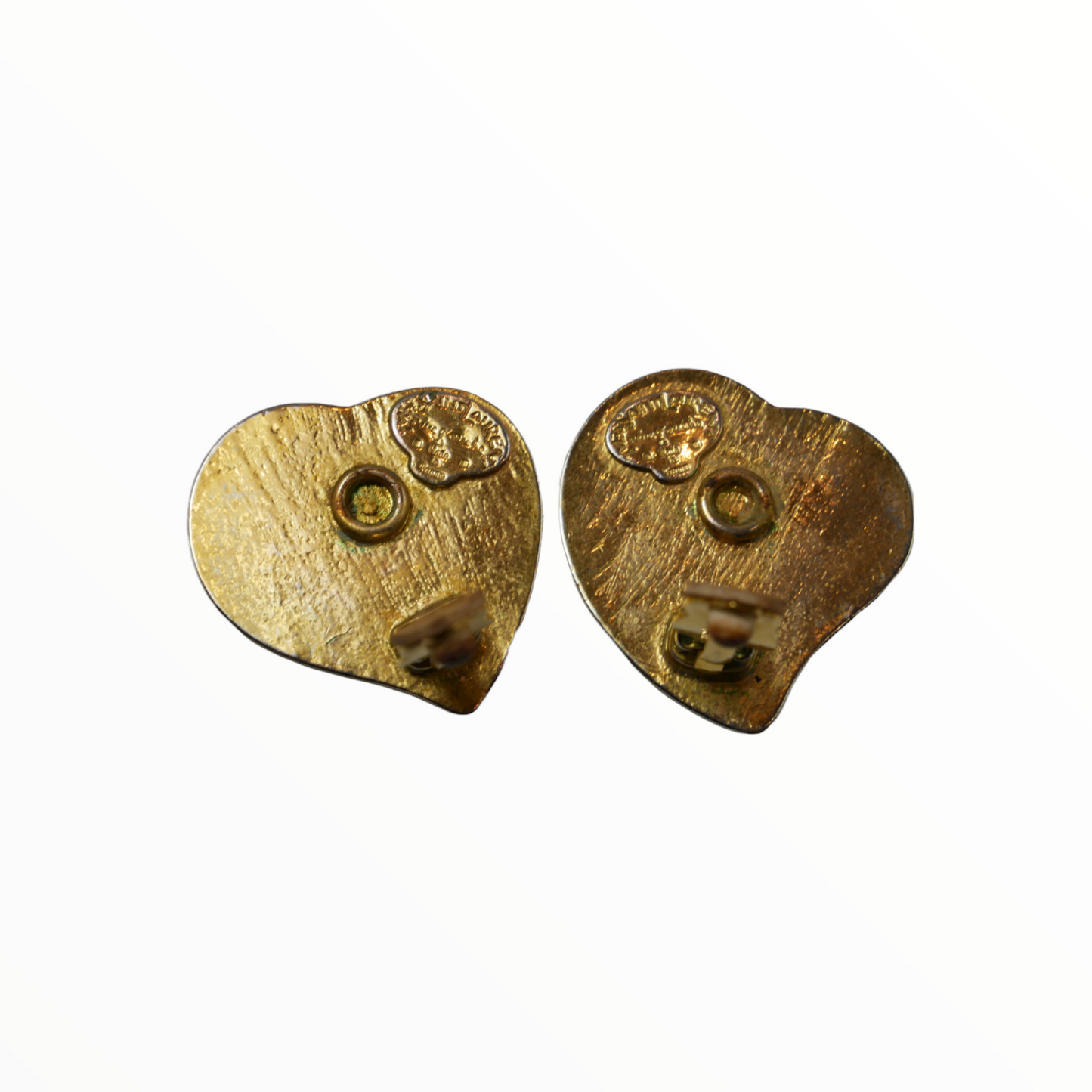 <tc>Boucles d'oreilles Saint Laurent à clip vintage en or et argent en forme de coeur - 1990's</tc>