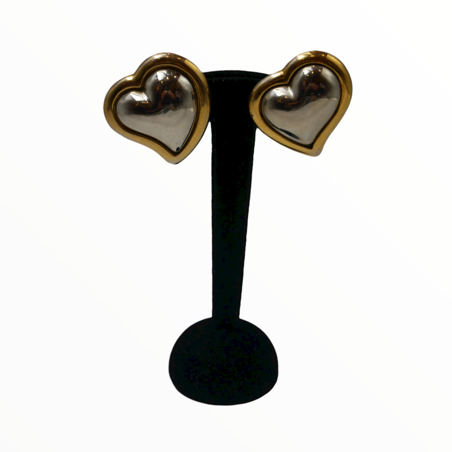 <tc>Boucles d'oreilles Saint Laurent à clip vintage en or et argent en forme de coeur - 1990's</tc>