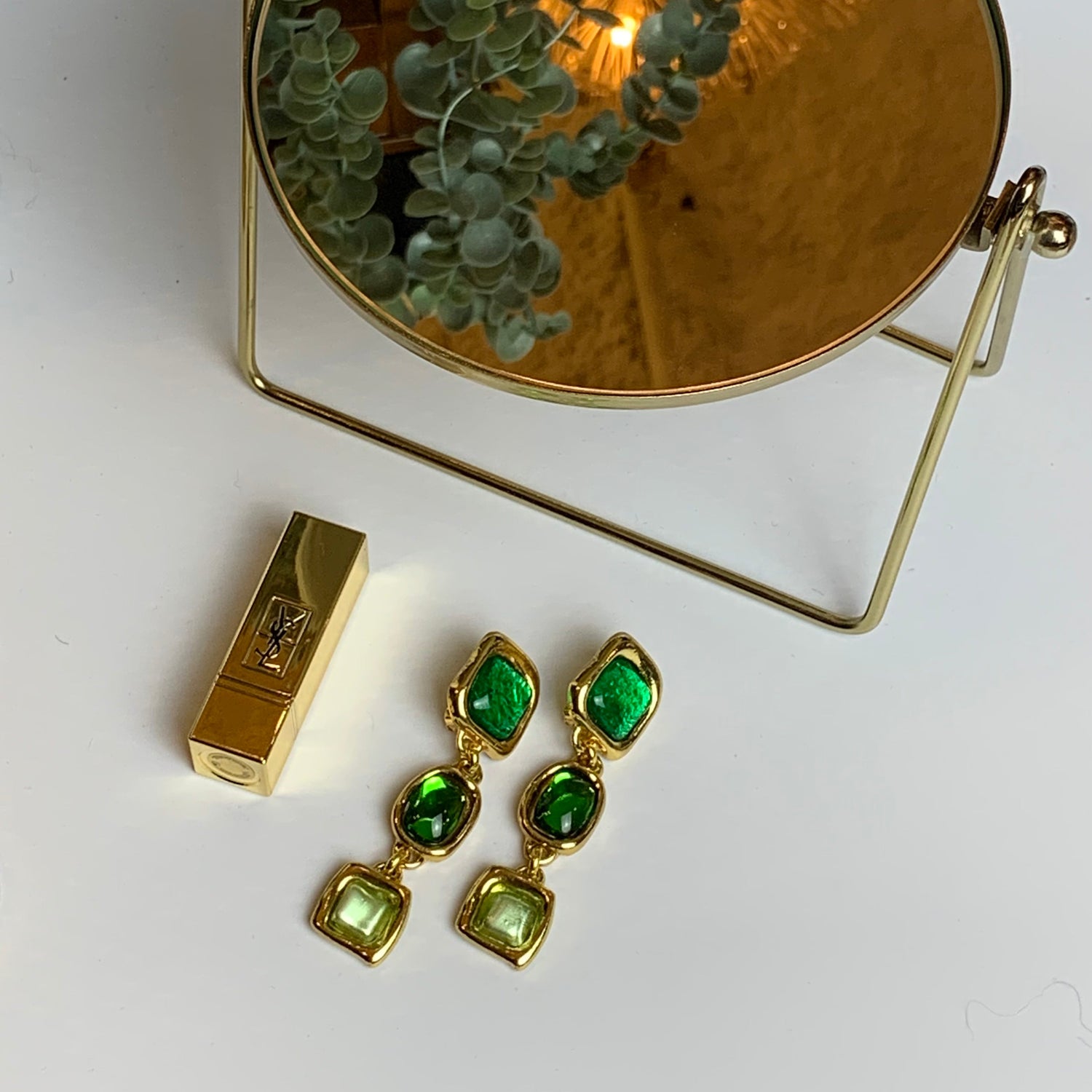 Lysis vintage Saint Laurent Rive Gauche vintage green pendant earrings cabochons