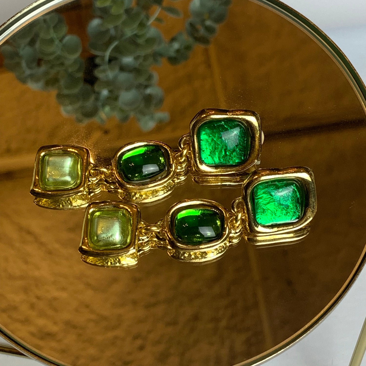 Lysis vintage Saint Laurent Rive Gauche vintage green pendant earrings cabochons