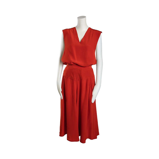 Lysis vintage Chloé set sleeveless top and orange-red silk crepe culottes - S - 1975