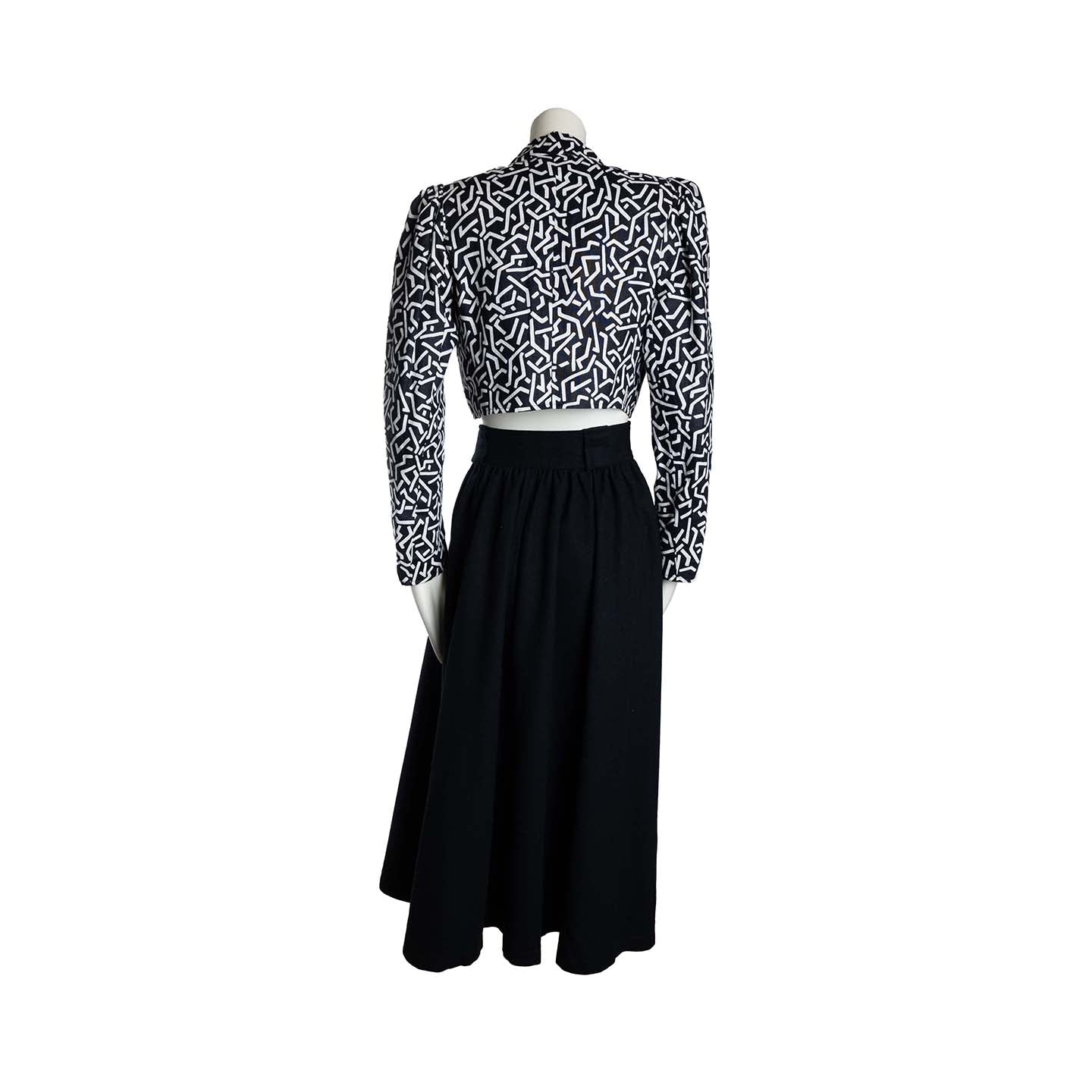 Vintage second hand Saint Laurent black long flared woolen skirt