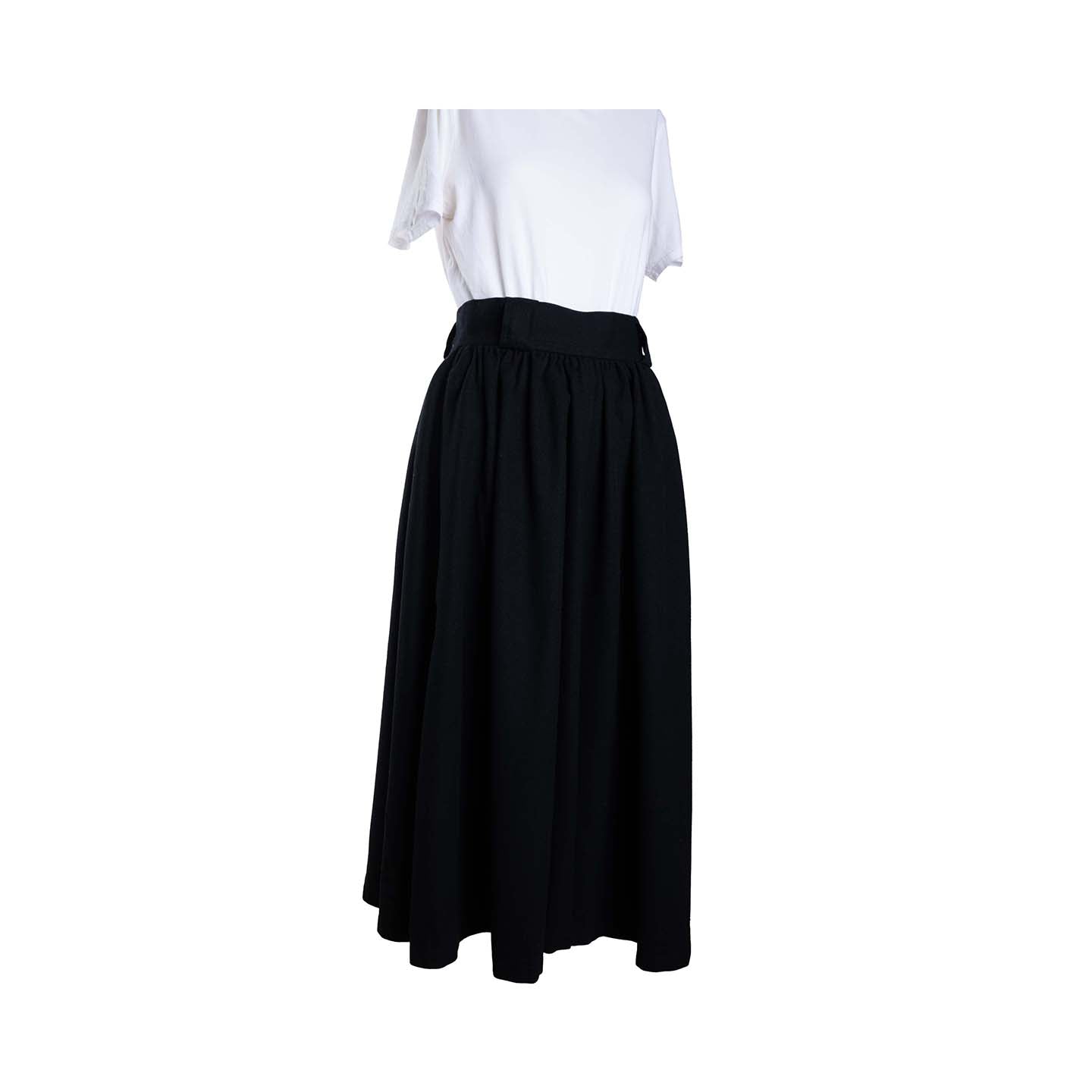 Vintage second hand Saint Laurent black long flared woolen skirt