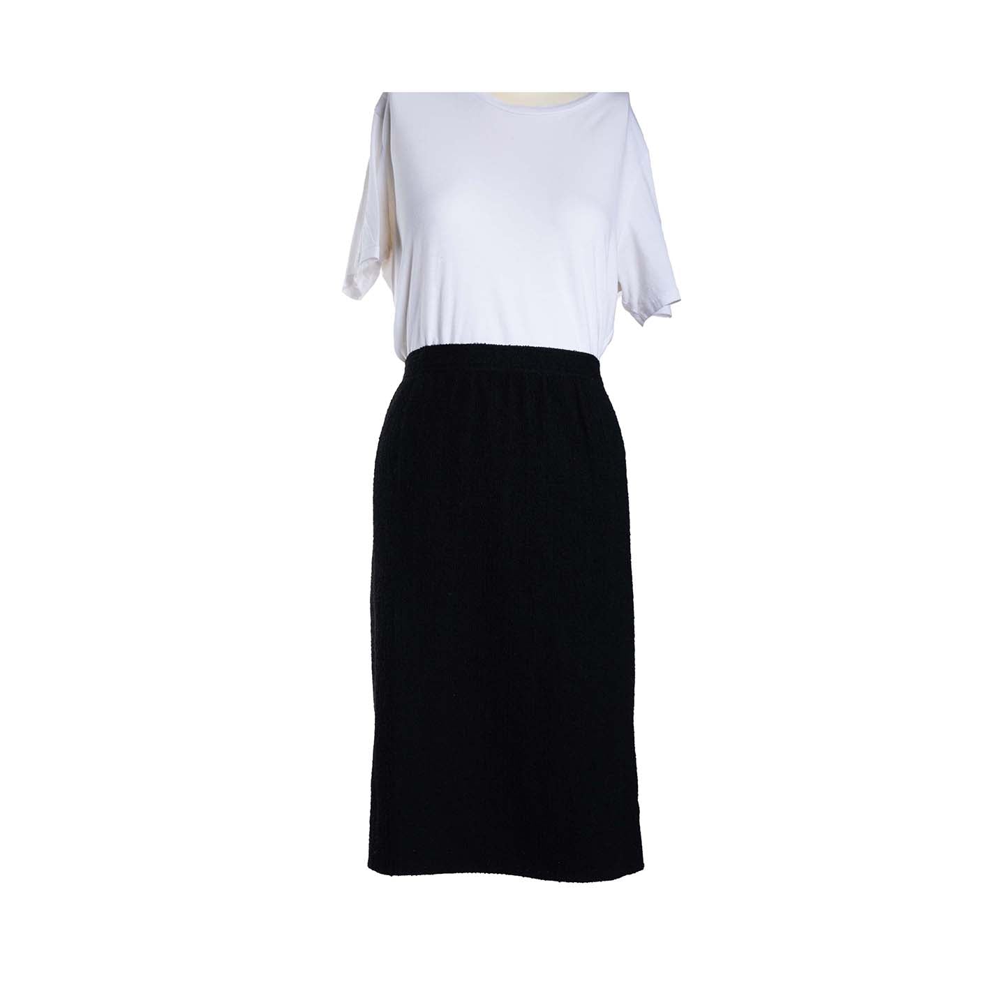 Vintage second hand Saint Laurent straight black wool tweed skirt Lysis
