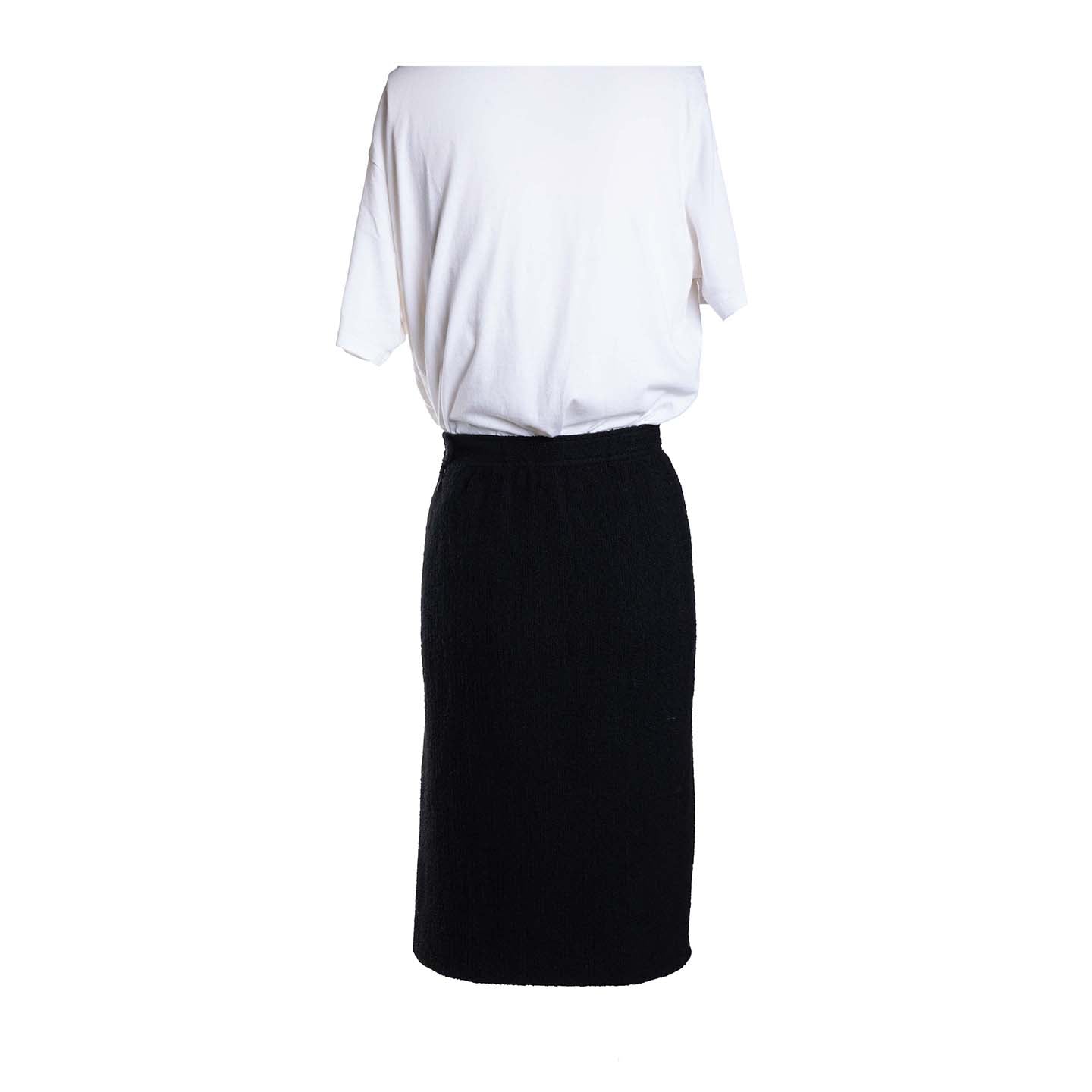 Vintage second hand Saint Laurent straight black wool tweed skirt Lysis