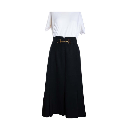 Vintage second hand Celine black wool skirt with chain - L Lysis