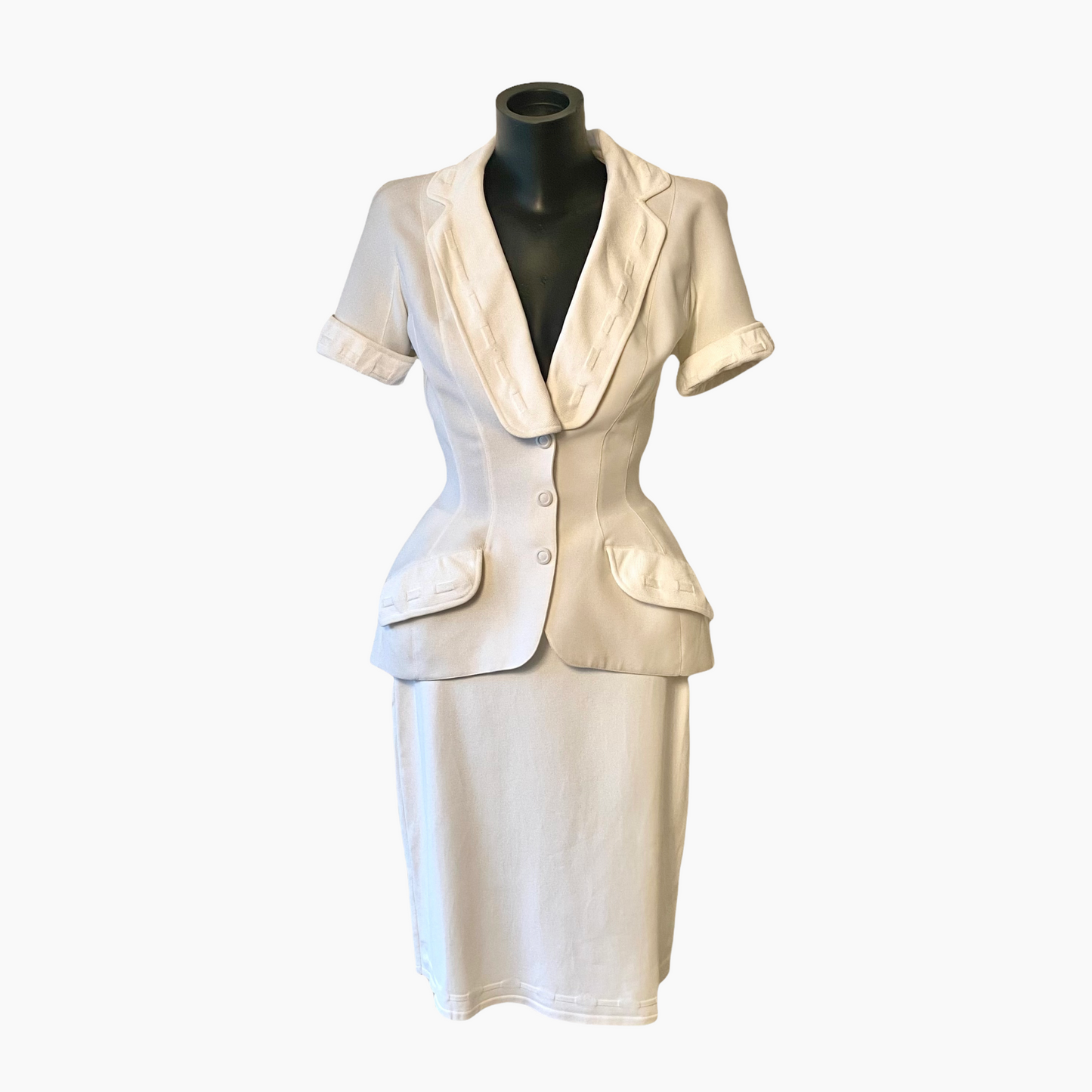 Thierry Mugler vintage white ensemble in white with knitted details - S - 1990s