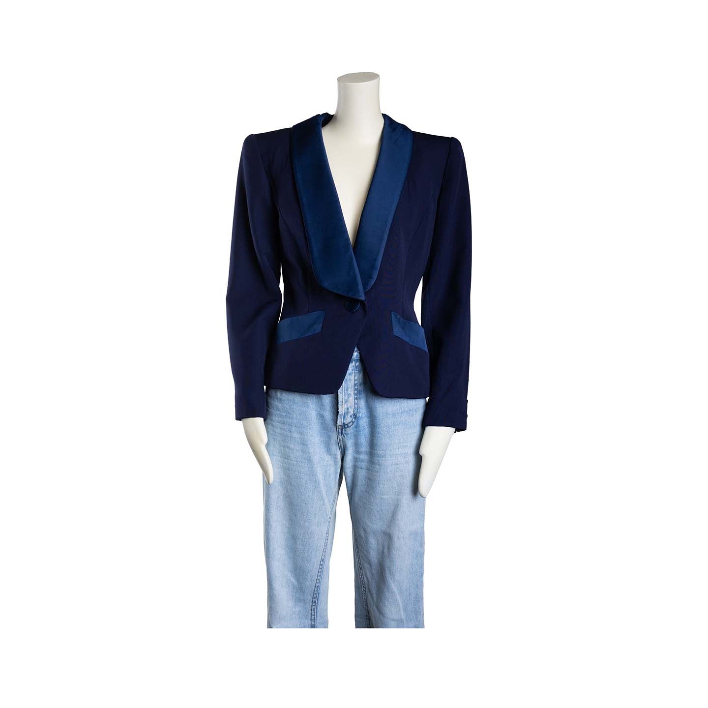 Lysis vintage Saint Laurent Tuxedo blazer in navy blue wool and satin - M - 1980s