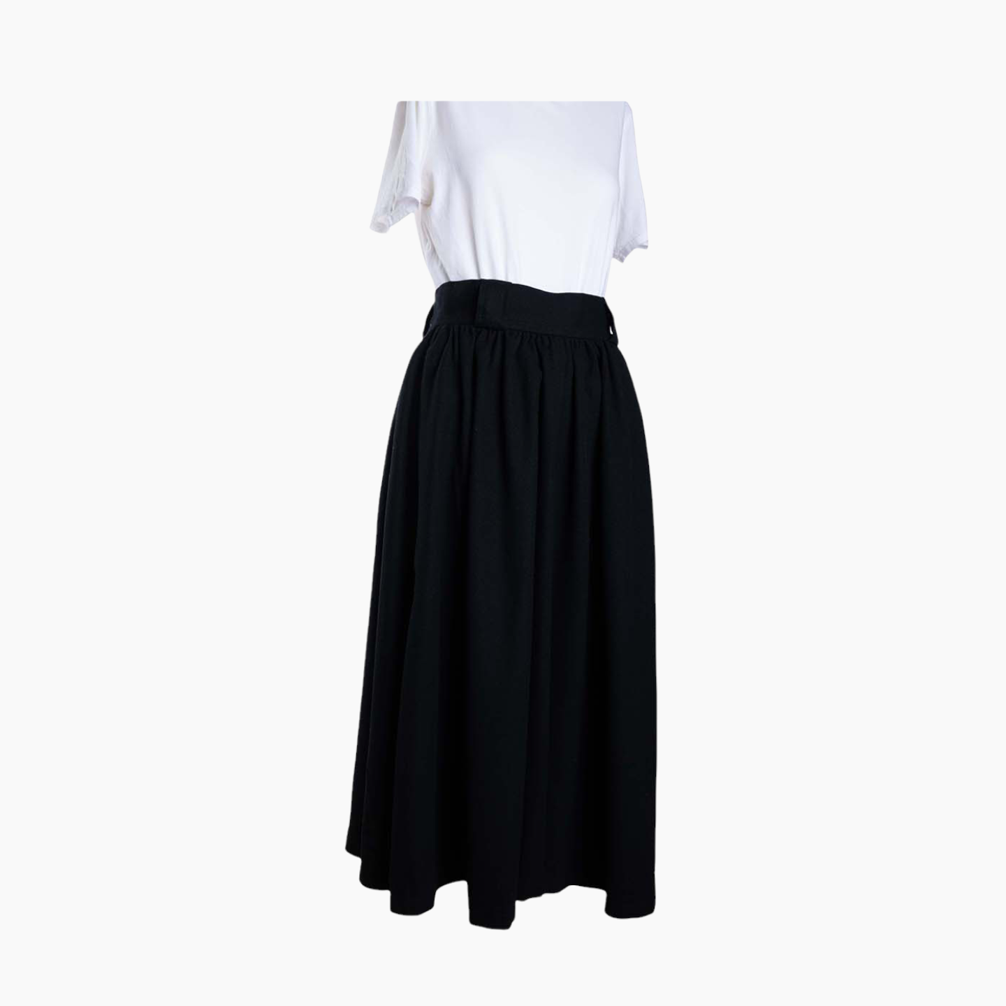 Vintage second hand Saint Laurent black long flared woolen skirt Lysis
