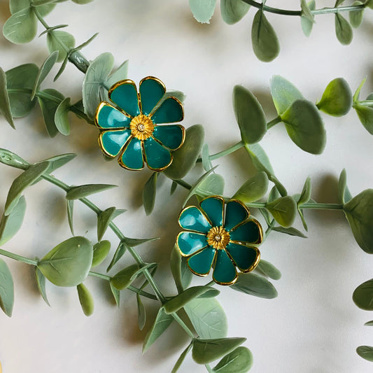 Saint Laurent vintage flowers green clip earrings enameled second hand Lysis