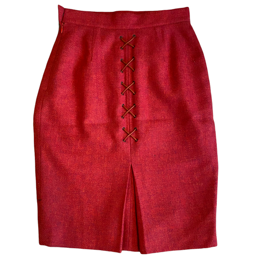 Mugler vintage skirt in red tweet with lace up detail - S - 1990s
