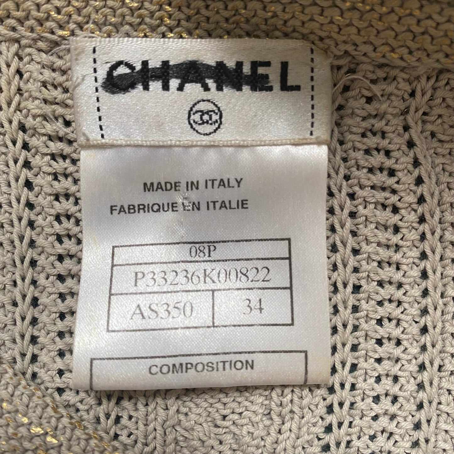 Vintage second hand Chanel short-sleeved buttoned cardigan in beige knit - XS - 2000s Lysis